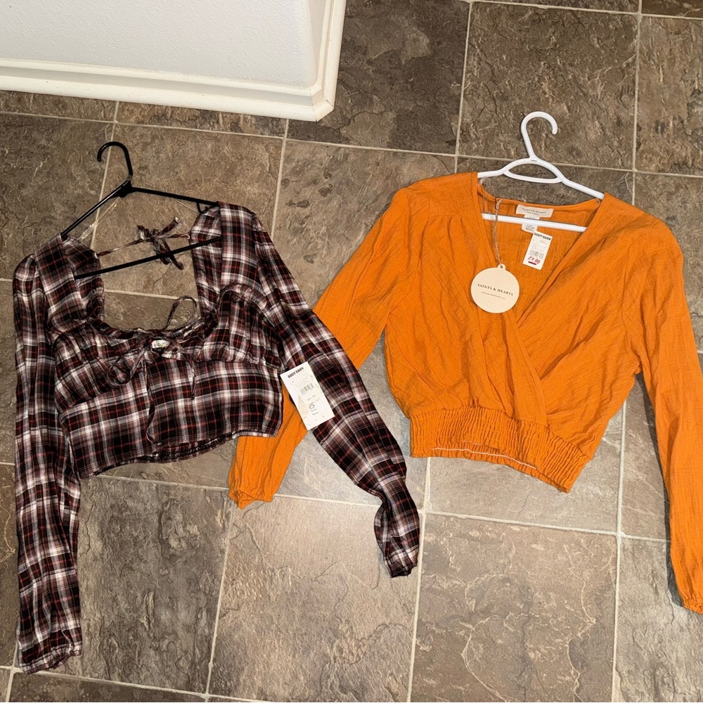 Orange Wrap Top and Plaid Crop Top